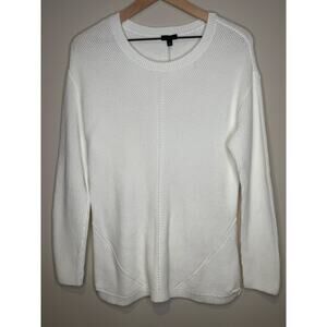 Talbots NEW White Pima Cotton Crew Long Sleeve Knit‎ Sweater- Medium